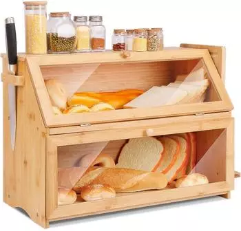 Gerster Brotkasten Bambus 2 Etagen mit Brotschneidebrett, 50x25x37cm