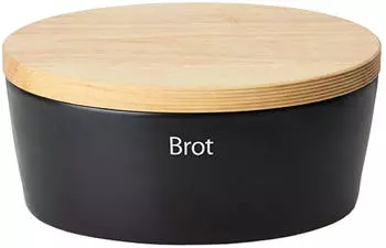 Continenta Brottopf mit Holzdeckel oval (30 x 23 cm) schwarz