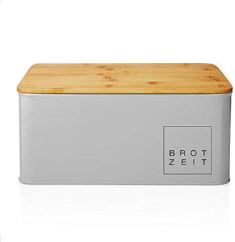 Lumaland Cuisine Brotkasten aus Metall mit Bambus Deckel 30,5 x 23,5 x 14 cm hellgrau