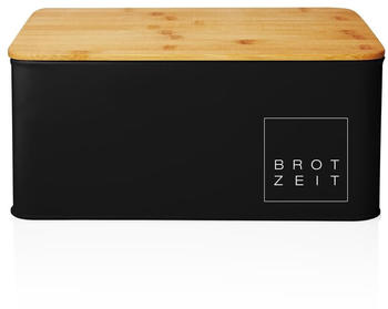 Lumaland Brotkasten aus Metall mit Bambus Deckel 30,5 x 23,5 x 14 cm schwarz