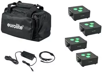 Eurolite AKKU IP Flat Light 3 Set 4x schwarz + Ladegerät + Soft-Bag (20000860)