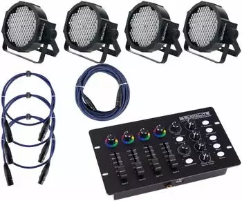 Showlite FLP-144 4x LED-Scheinwerfer Set mit DMX Controller und Kabel (00040771)