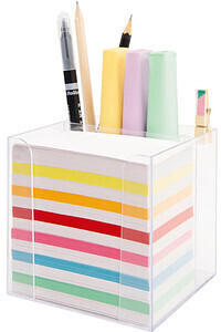 Folia Zettelbox 5,5x9,5x9,5cm mit Stiftehalter transparent inkl. 700 Notizzettel farbig sortiert (9905)