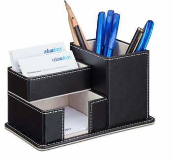 Relaxdays Schreibtisch-Organizer schwarz Lederimitat 4 Fächer 18x12x10cm (10021945_0)