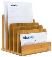 Relaxdays - Dokumentenhalter Bambus, 5 F&auml;cher, Prospekte, Zeitschriften,