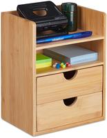 Relaxdays Schreibtisch Organizer, 2 Schubladen & Ablagen, B&uuml;routensilien, Bambus