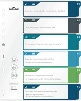 DURABLE Register A4+ 6-tlg. 1-6 mit farbigen Taben und transparentem Deckblatt PP (679427)