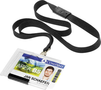 DURABLE Kartenhalter Push Box 54x87mm f&uuml;r 1 Karte 10 St&uuml;ck schwarz mit Textilband (892701)