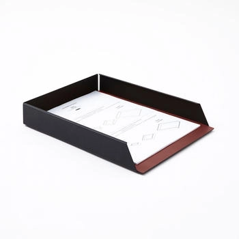 Eglooh Briefablage Metall Schwarz A4 Stapelbar cm 32.5 x 24.2 x H.5 - Innerer Boden Leder Bordeaux Rot