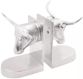 vidaXL Buchst&uuml;tzen Stier Silber Aluminium 21,5x15,5x20cm, 2 Stk.