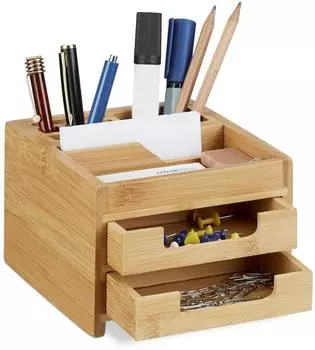 Relaxdays Schreibtisch-Organizer Set Zettelbox 900 Zettel Bambus