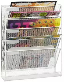 Relaxdays Zeitschriftenhalter Wand 5 F&auml;cher, Metall, Wei&szlig;
