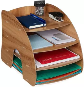 Relaxdays Dokumentenablage, 4 F&auml;cher, Briefablage, A4, MDF, dunkelbraun (10042747_746)