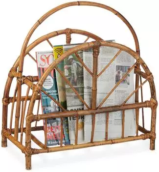 Relaxdays Zeitungsst&auml;nder Rattan, rund, hellbraun
