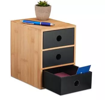 Relaxdays Schreibtisch-Organizer Bambus/MDF 3 Schubladen