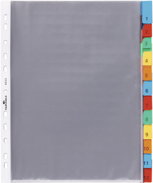 DURABLE Ordnerregister DIN A4 Vollformat Überbreite blanko transparent 12-teilig (663319)