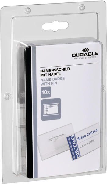 DURABLE 860419 Namensschild + Nadel 54x90mm transparent Packung 10-Stk.