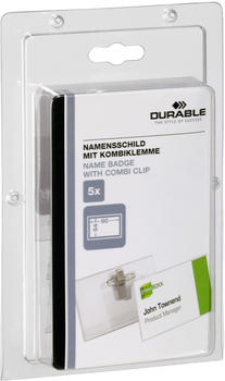 DURABLE 861019 Namensschild + Kombiklemme 90x54mm transparent Kunststoff 5-Stk.