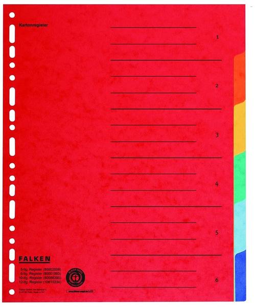 Falken Register A4 Überbreite blanko Karton 6-teilig vollfarbig (80001993)