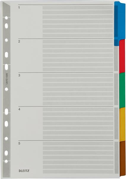 Leitz Register A4 blanko Karton 5-teilig weiß farbige Taben ( 4320-00-00 )
