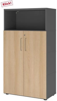 HJH Office Regal FlexWall Türen 4OH graphit/eiche (VFW48T3KG/G/E/BS)