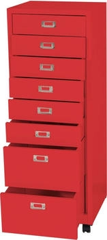 Mendler Rollcontainer HWC-L49 Schubladenschrank Metall 115x40x41cm 8 Schubladen rot (99475)