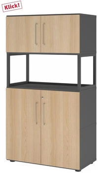 HJH Office Kombischrank FlexWall 4OH graphit/eiche (VFW48K5RG/G/E/BS)