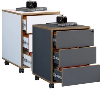 VCM Rollcontainer anthrazit Holzwerkstoff 3 Schubladen 42x50x45 cm Honigeiche (920747)