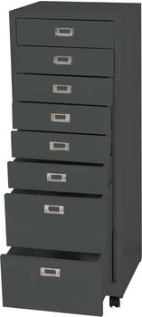 Mendler Rollcontainer HWC-L49 Metall 115x40x41cm 8 Schubladen dunkelgrau (99473)