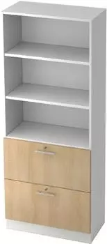 Hammerbacher Regal 5 OH 80x42x200,4cm 2HR Sockelblende Griff RE weiß/Eiche (V7300/W/E/RE)