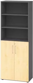 EUROKRAFT Regal 6OH Türen 3OH graphit/Ahorn (V968T3/G/3/BS)
