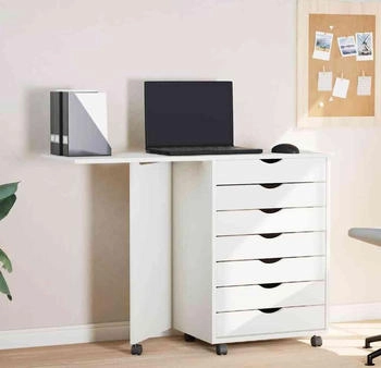 vidaXL Rollschrank mit Schreibtisch MOSS Weiß Massivholz Kiefer (355901)