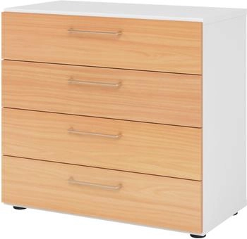 bümö smart Schubladen Schrank 4 Schübe weiß/Buche (BU-928S4-W-6-BS)