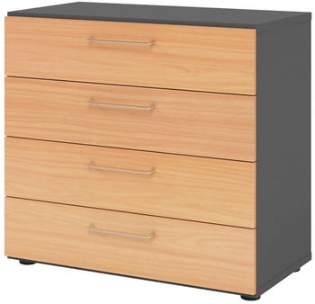 bümö smart Schubladen Schrank 4 Schübe graphit/Buche (BU-928S4-G-6-BS)