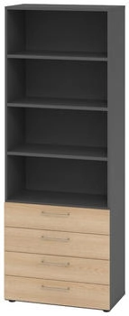 bümö Regal graphit Eiche Holzwerkstoff Nachbildung Eiche 3 Fächer Rechteckig 80x215.6x42 cm (BU-968S4-G-E-BS)