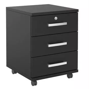 Caro M&ouml;bel Vancouver Rollcontainer 3 Schubladen abschlie&szlig;bar, Schwarz, 44x58x45cm