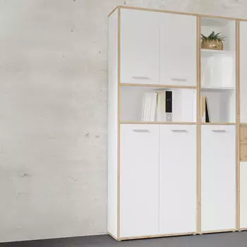 Forte KEFLAVIK B&uuml;roregal 4 T&uuml;ren Artisan Eiche/Wei&szlig; 84,5x226,5x41,5cm (57677024-0)