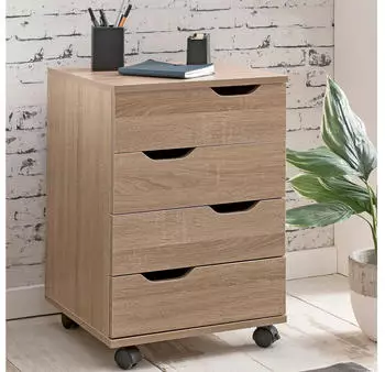 Finebuy Rollcontainer Tamino Holz Sonoma 4 Schubladen 40x60x40cm (SuVa16415_1)