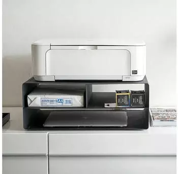YAMAZAKI Druckerstation mit Rollen, Metall, schwarz, 48x19x37cm