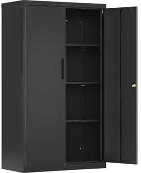 Songmics Aktenschrank abschließbar, Stahl, 2 Türen, 80x40x140cm, Mattschwarz (OMC020BD01)