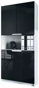 Vladon Logan V2 Aktenschrank 5 F&auml;cher 4 T&uuml;ren Schwarz Hochglanz 82x185x37cm (50005091)
