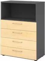 Hammerbacher-Regal 3OH, 4 Sch&uuml;be, BS Graphit/Ahorn-V938S4/G/3/BS