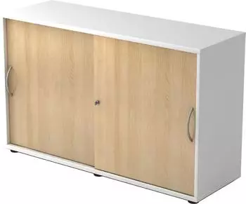 Hammerbacher Schiebetürenschrank 2OH 120x40x74,8cm Bogengriff Weiß/Eiche (1752S)