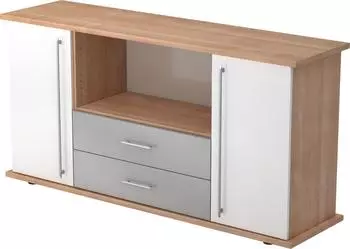 Hammerbacher Sideboard SBTS 2 T&uuml;ren, 2 Sch&uuml;be, Relinggriff, Nussbaum/Wei&szlig;, 166x45x84cm (VSBTS/N/W/RE)