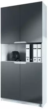 Vladon Logan V2 Aktenschrank 5 F&auml;cher 4 T&uuml;ren Wei&szlig; matt/Graphit seidenmatt 82x185x37cm (50008667)