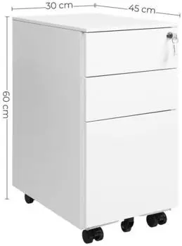 Songmics Rollcontainer mit Schloss 3 Schubladen 30x45x60cm Wei&szlig; (OFC031W01)