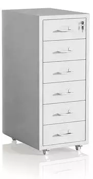 Relaxdays Rollcontainer 6 Schubladen abschlie&szlig;bar, Metall, wei&szlig;, 69x28x41cm