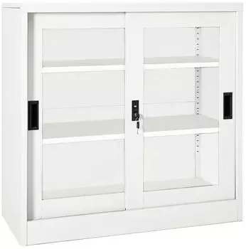 vidaXL F&auml;cherschrank mit Schiebet&uuml;r Stahl Wei&szlig; 90x40x90cm