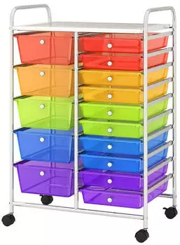 Costway Rollwagen 15 stapelbare Schubladen, Metallgestell, 63x37x87cm, bunt (HW53825)
