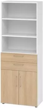Hammerbacher Kombischrank Advanced 6OH 2 Schubladen 4 Dreht&uuml;ren Wei&szlig;/Eiche (V968K2/W/E/BS)